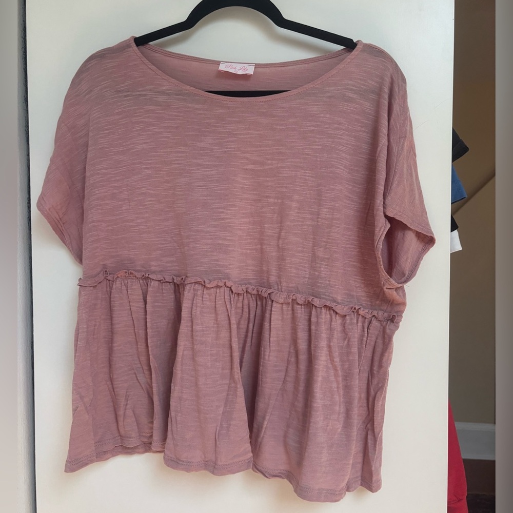 Pink Lily Mauve Ruffle Hem Blouse